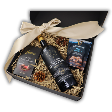 Box Świąteczny Black – Wyjątkowy Prezent Świąteczny z winem bezalkoholowym i słodyczami