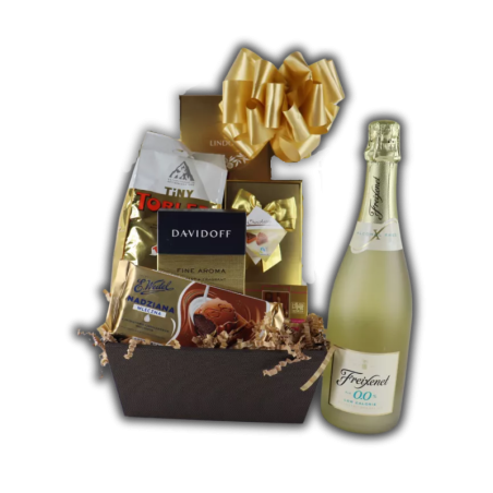 Kosz Prezentowy Gold – Słodycze i Prosecco na Prezent