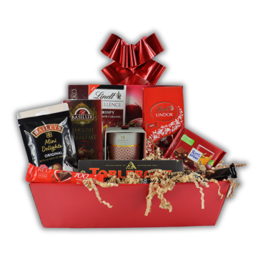 Kosz Prezentowy Kocham – Bombonierka, Herbata, Czekolada