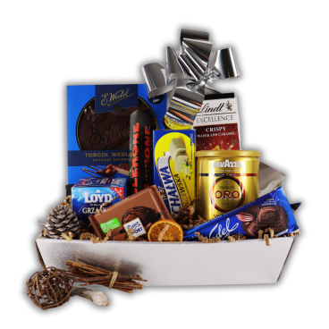 Kosz Świąteczny Śnieżny Kryształ – Czekolady i Kawa Lavazza