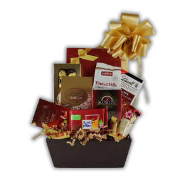 Kosz Prezentowy Burgundowa Słodycz – Luksusowy Zestaw Słodyczy