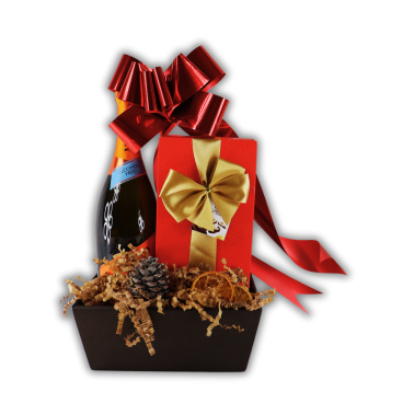 Kosz Świąteczny Magia Świąt – Wino Musujące i Słodycze na Prezent