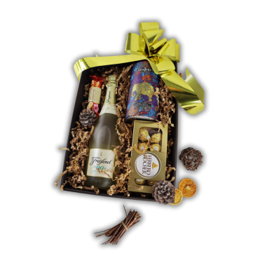 Kosz Prezentowy Sylwestrowa Noc – Wino Musujące i Słodycze