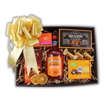 Kosz Prezentowy Soczysta Pomarańcza – Herbata, Czekoladki, Wino