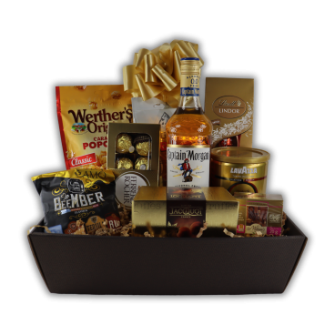 Kosz Prezentowy Gorączka Złota – Praliny, Kawa i Herbata