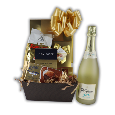 Kosz Prezentowy Gold – Słodycze i Prosecco na Prezent