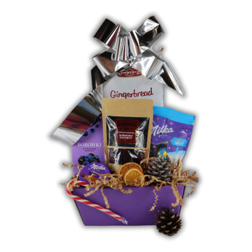 Kosz Świąteczny Purpurowe Święta – Kosz z Czekoladkami