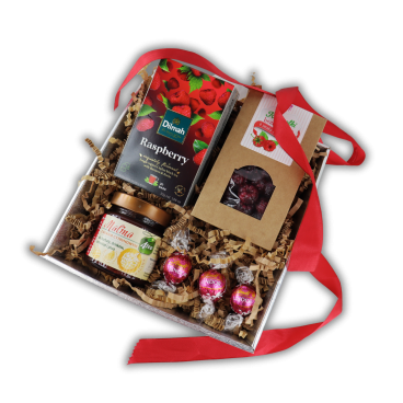 Kosz Prezentowy Słodka Malina – Zestaw z herbatą i słodyczami